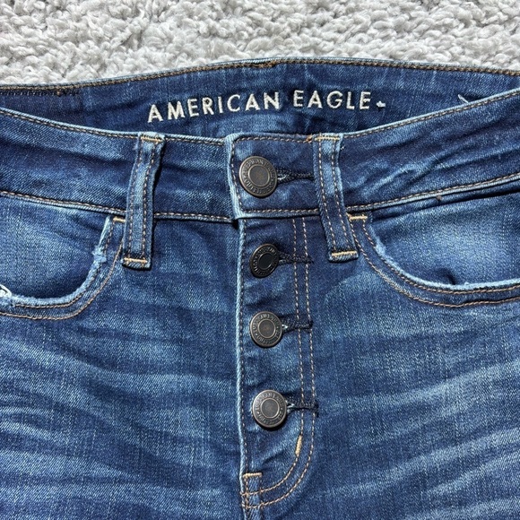 American Eagle Jeans Womens 0 Hi Jegging Crop Stretch Dark Exposed Button Fly - Picture 2 of 6